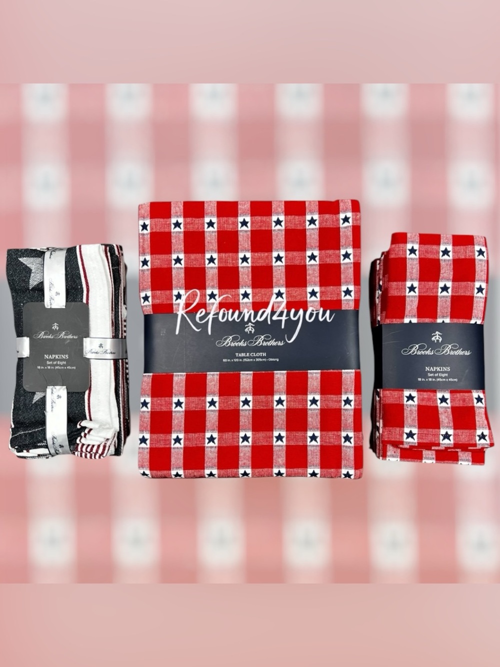 Brooks Brothers - ‘Patriotic tablecloth & napkins bundle’. 60” x 120”. NWT